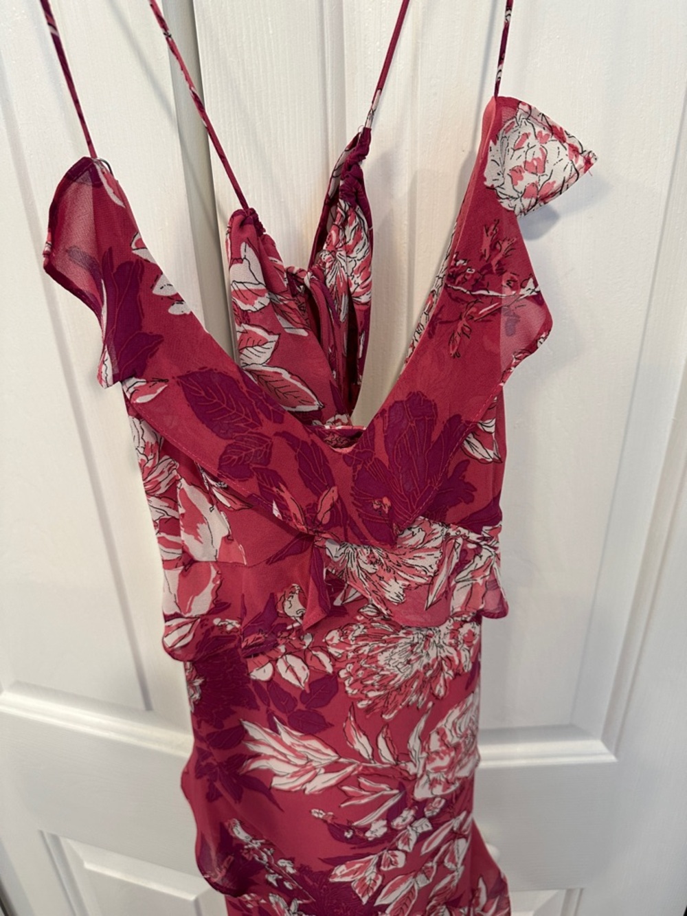 Zara Raspberry Pink Floral Ruffle Maxi Dress - Picture 2 of 4